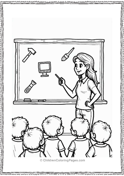 Teacher With Chalkboard And Students Free PDF Printable