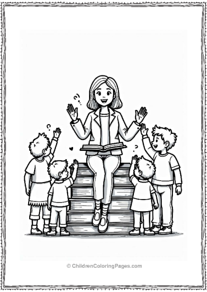 Teacher With Children And A Book Free PDF Printable