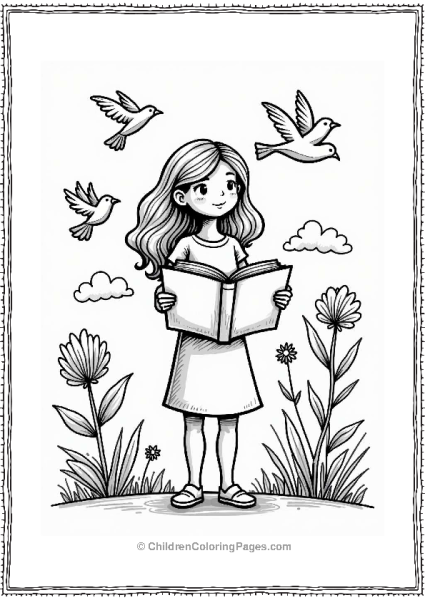 Teacher With Giant Storybook And Whimsical Drawings Free PDF Printable