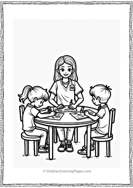 Teacher With Students At An Art Table Free PDF Printable