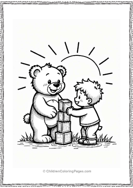 Teddy Bear And Boy Building Blocks Free PDF Printable