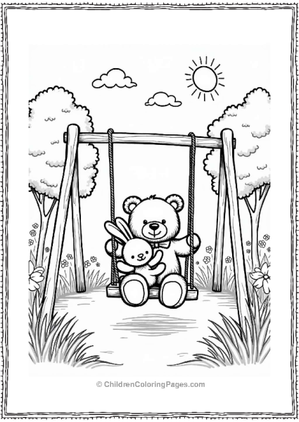 Teddy Bear And Rabbit On A Swing Free PDF Printable