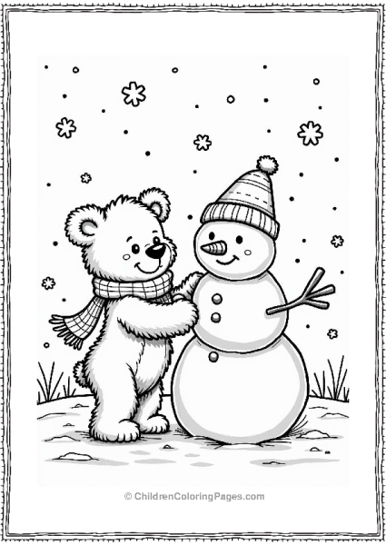 Teddy Bear Building A Snowman In Winter Free PDF Printable