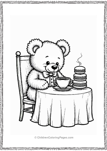 Teddy Bear Enjoying Tea And Macarons Free PDF Printable