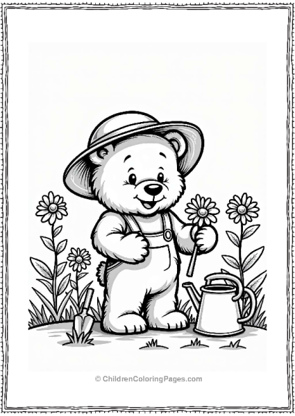 Teddy Bear Gardener In A Flower Garden Free PDF Printable