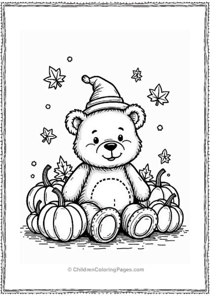 Teddy Bear In A Pumpkin Patch Free PDF Printable