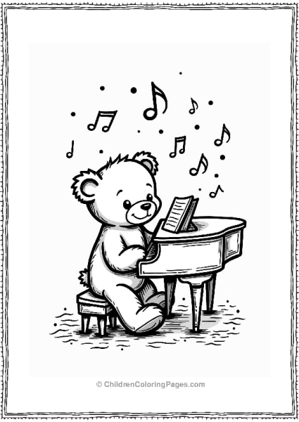 Teddy Bear Pianist With Musical Notes Free PDF Printable