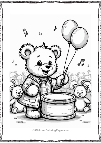 Teddy Bear Playing A Drum Free PDF Printable