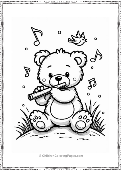 Teddy Bear Playing A Flute Free PDF Printable