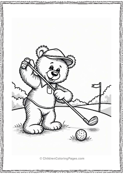 Teddy Bear Playing Golf Free PDF Printable