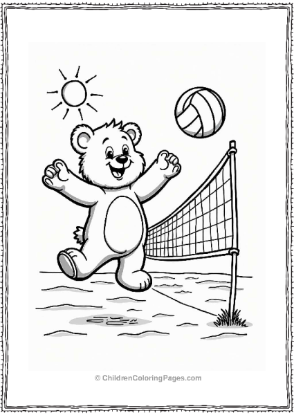 Teddy Bear Playing Volleyball On The Beach Free PDF Printable