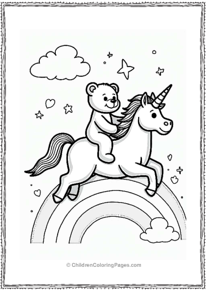 Teddy Bear Riding A Unicorn Over A Rainbow Free PDF Printable