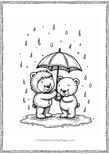 Teddy Bear Sharing An Umbrella On A Rainy Day Free PDF Printable