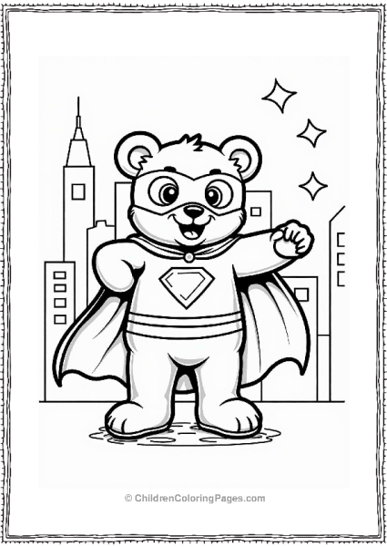 Teddy Bear Superhero In City Skyline Free PDF Printable