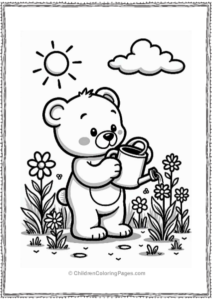 Teddy Bear Watering Plants In A Garden Free PDF Printable