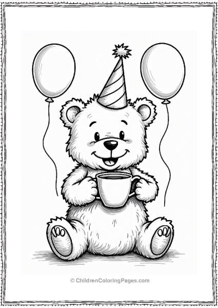 Teddy Bear With Balloons And Tea Free PDF Printable