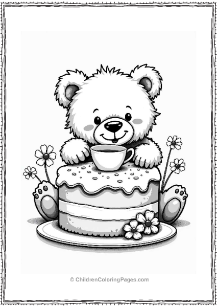 Teddy Bear With Birthday Cake Free PDF Printable