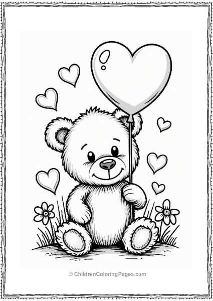 Teddy Bear With Heart Balloon Free PDF Printable