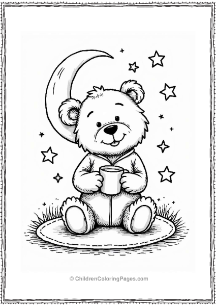 Teddy Bear With Warm Milk Under A Starry Night Free PDF Printable