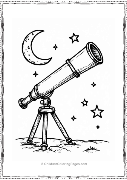 Telescope And Stars In The Night Sky Tattoo Coloring Page Free PDF Printable