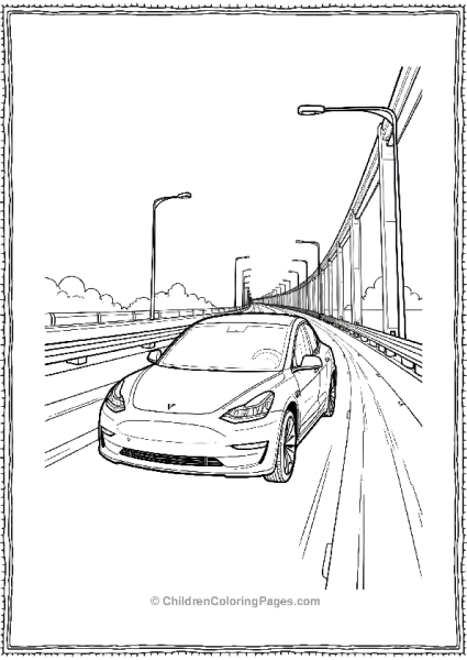 Tesla Model 3 On A Futuristic Highway Free PDF Printable