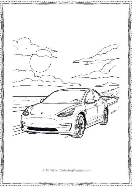 Tesla Model 3 On A Long Road Free PDF Printable