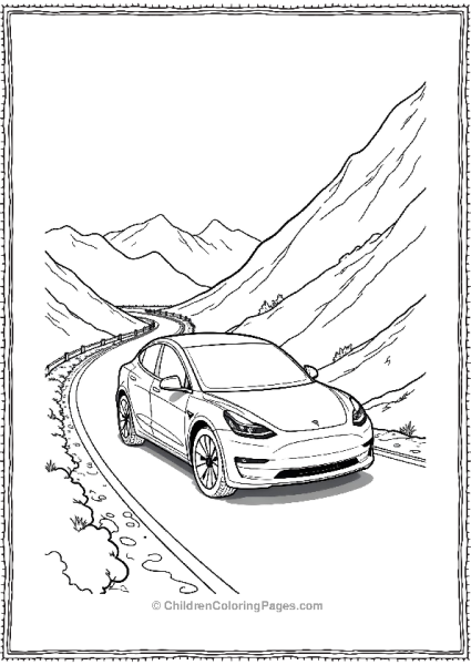 Tesla Model 3 On A Winding Road Free PDF Printable