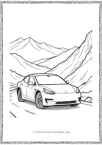 Tesla Model S Parked On A Mountain Free PDF Printable