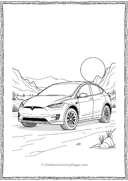 Tesla Model X In A Desert Free PDF Printable