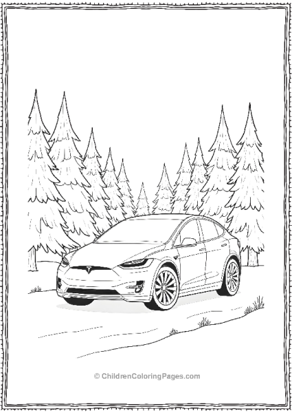 Tesla Model X In A Snowy Forest Free PDF Printable