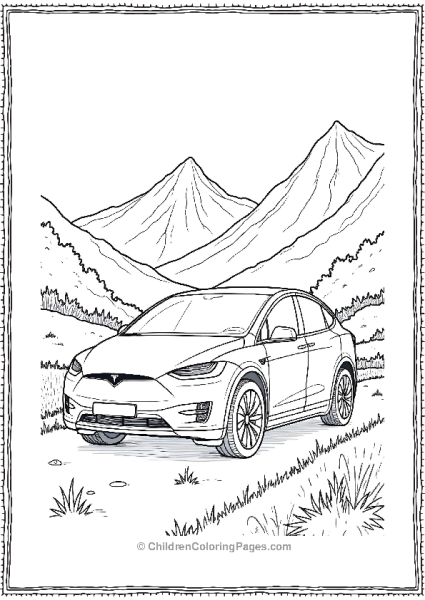 Tesla Model X In Lush Green Forest Free PDF Printable