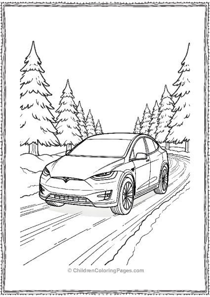 Tesla Model X On A Snowy Road Free PDF Printable