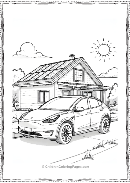 Tesla Model Y Parked Near A Futuristic House Free PDF Printable