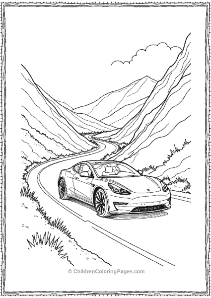 Tesla Roadster Driving Along A Winding River Free PDF Printable