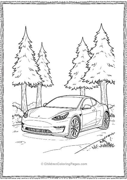 Tesla Roadster Parked Near A Forest Free PDF Printable