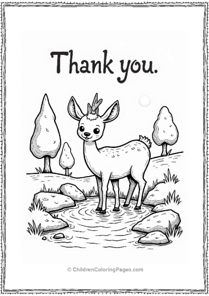 Thankful Deer By A Stream Thank You Coloring Pages Free PDF Printable