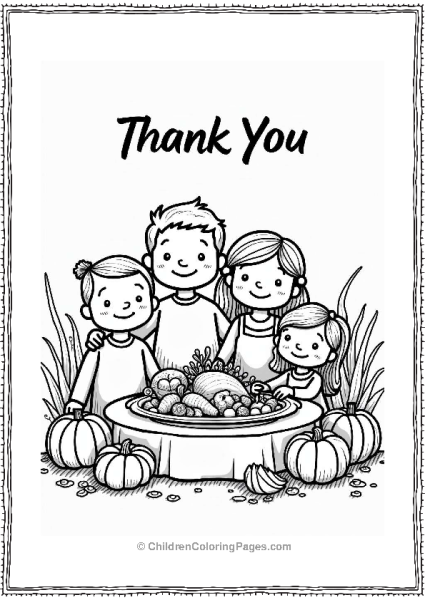 Thanksgiving Harvest Family Gathering Thank You Coloring Pages Free PDF Printable