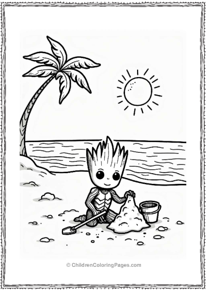 Tiny Groot Building A Sandcastle Free PDF Printable