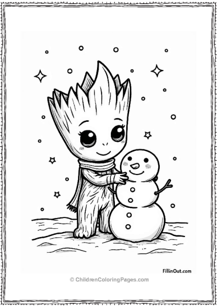 Tiny Groot Building A Snowman In The Snow Free PDF Printable