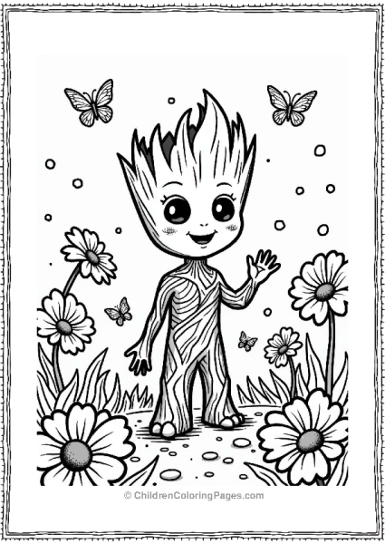 Tiny Groot In A Flower Garden Free PDF Printable