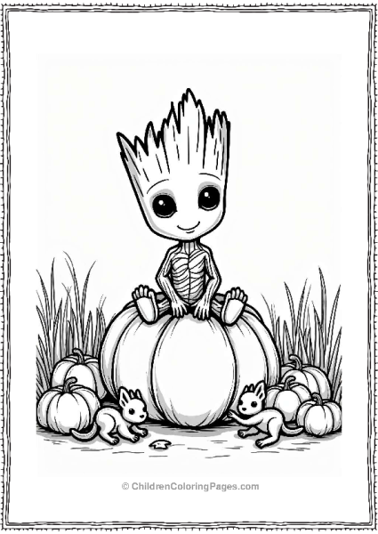 Tiny Groot In A Pumpkin Patch Free PDF Printable