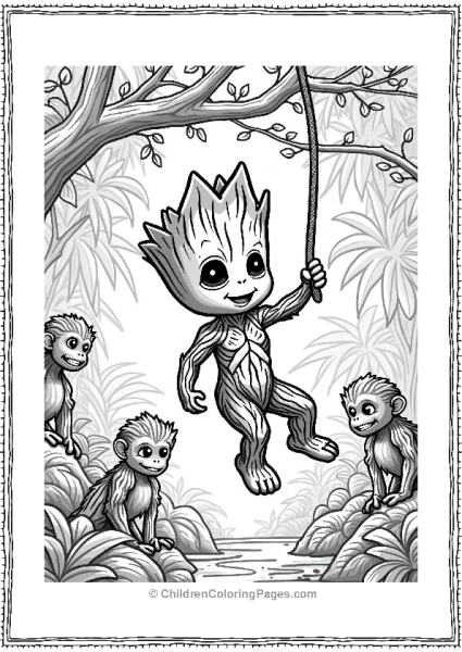 Tiny Groot In A Rainforest Free PDF Printable