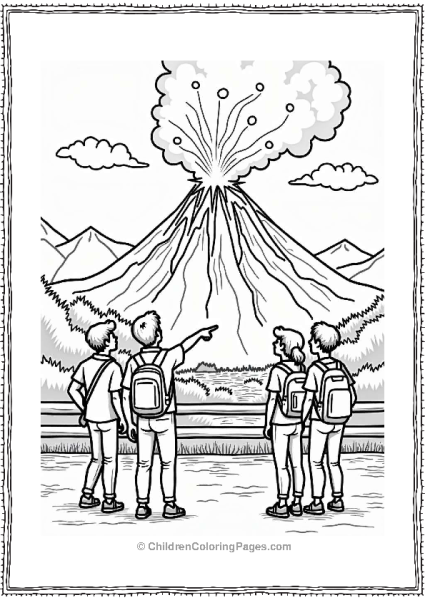 Tourists Observing An Erupting Volcano Free PDF Printable