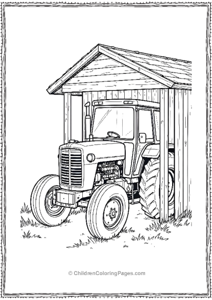 Tractor Inside A Wooden Shed Free PDF Printable