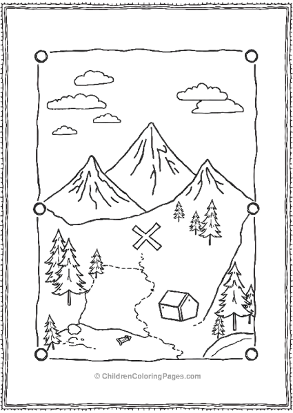 Pirate Treasure Map With Mountains Trees And An X Mark Free PDF Printable