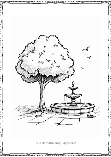 Tree By A City Fountain Free PDF Printable