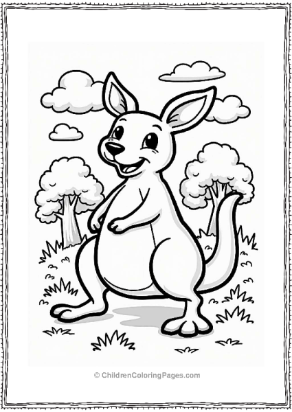 Trippy Theme Bouncy Kangaroo Among Cartoon Trees Free PDF Printable