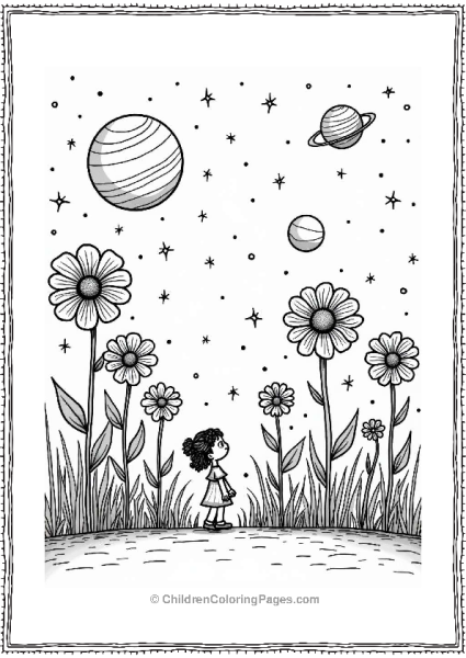 Trippy Theme Cosmic Garden With Oversized Flowers Free PDF Printable