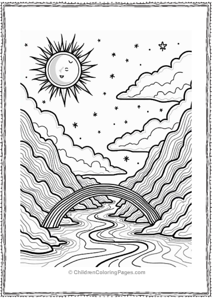 Trippy Theme Dancing Sun And Moon In A Dreamy Landscape Free PDF Printable