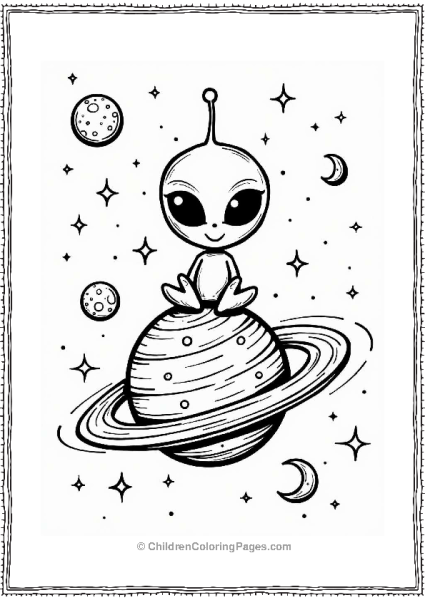 Trippy Theme Friendly Alien On A Colorful Planet Free PDF Printable